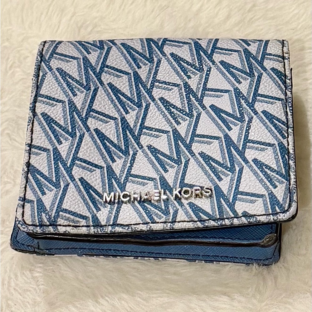 Michael Kors Blue Logo Print Wallet | Snap Closure | Signature MK